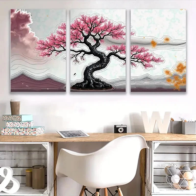 3pcs Painting of Bonsai Tree  Wall Art Set Canvas Framed 50x70cm - High Quality Print 100% Australian Made Wall Canvas Ready to Hang - Bella Home Decor