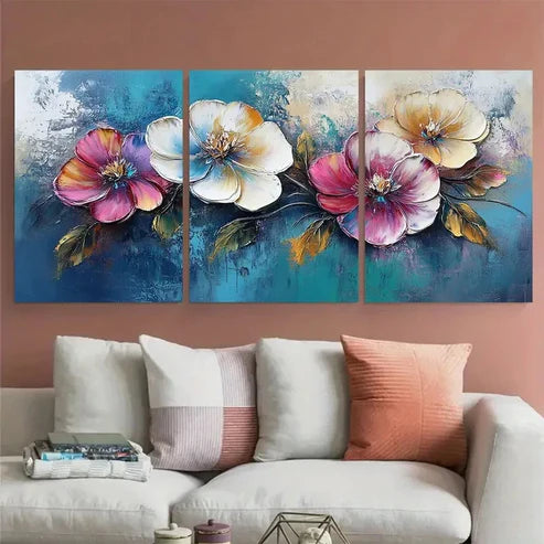 3pcs Modern Abstract Floral Impasto Illustration  Wall Art Set Canvas Unframed - High Quality Print 100% Australian Made Wall Canvas