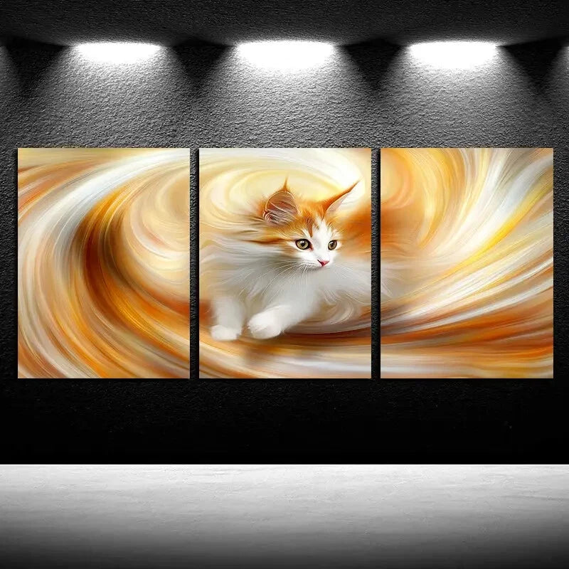 3pcs Vibrant Cat in Beautiful Patterns Design Metal Print Ready to Hang Art - Bella Home Decor