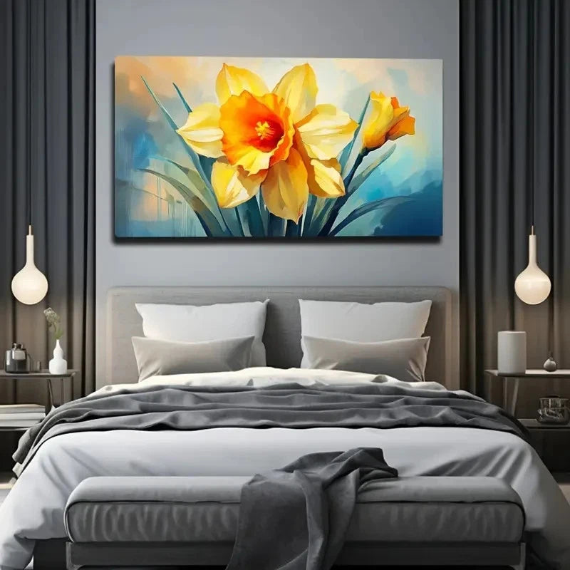 Vibrant Yellow Daffodils Wall Art Canvas Office Home Room Framed 120x60cm