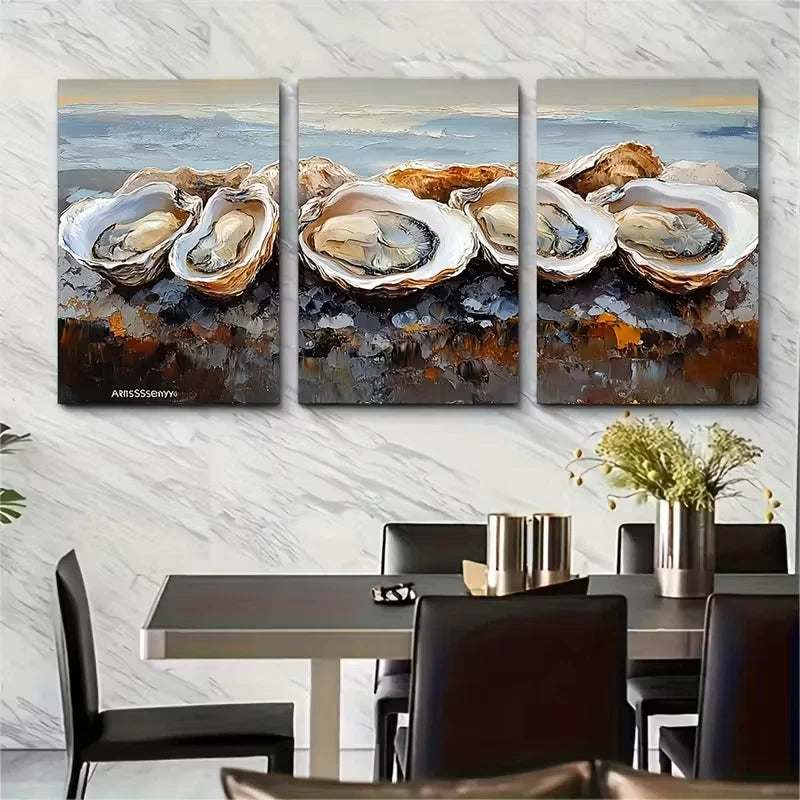 3pcs Oysters Large Oil Painting Metal Print Ready to Hang Art