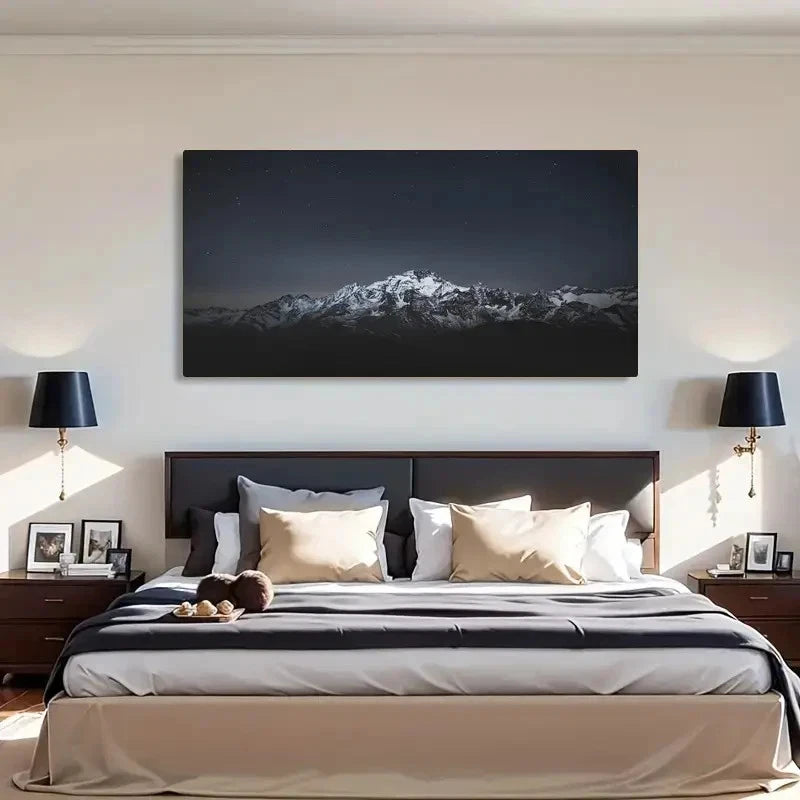 Snow-Capped Peaks Starry Sky Wall Art Canvas Office Home Room Framed 120x60cm