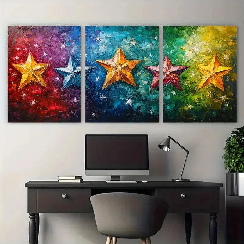 3pcs Vibrant Starry Stars Illustration Metal Print Ready to Hang Art - Bella Home Decor