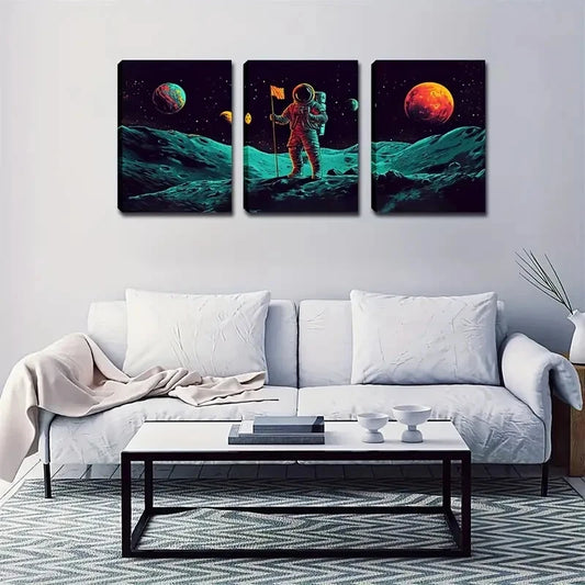 3pcs Black Starry Outer Space World Wall Art Set Canvas Framed 50x70cm - High Quality Print 100% Australian Made Wall Canvas Ready to Hang