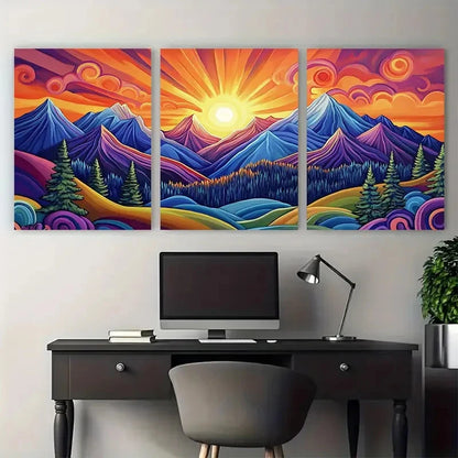 3pcs Radiant Peaks Sunset Mountain Serene Nature Wall Art Set Canvas Framed 50x70cm - High Quality Print 100% Australian Made Wall Canvas Ready to Hang