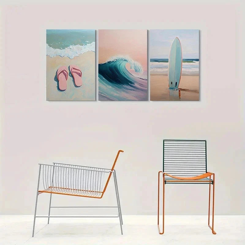 3pcs Beach Themed Ocean Waves Metal Print Ready to Hang Art - Bella Home Decor