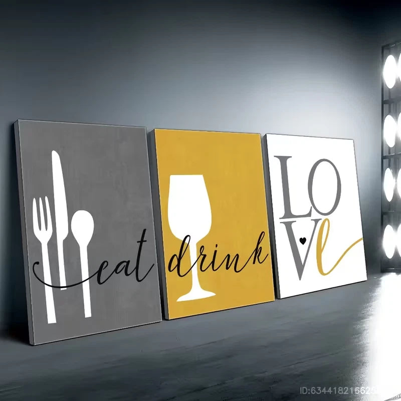 3pcs Kitchen Wall Art Set Canvas Framed 60x90cm - High Quality Print 100% Australian Made Wall Canvas Ready to Hang