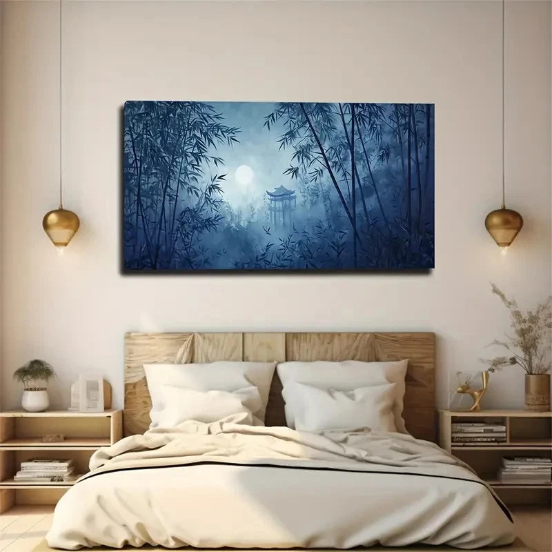 Modern Bohemian Moonlit Bamboo Wall Art canvas office home room framed 120x60cm - Bella Home Decor