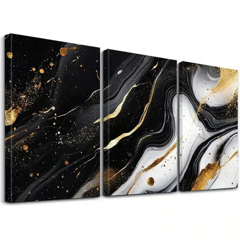 3pcs Black And Gold Aesthetic Veins Marble   Art Set Canvas Unframed - High Quality Print 100% Australian Made Wall Canvas - Bella Home Decor