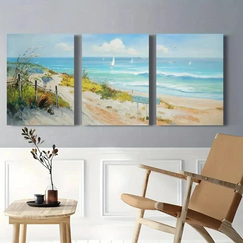 3pcs Ocean Seaside Wall Art Canvas  wall Art Set Canvas Framed 50x70cm - High Quality Print 100% Australian Made Wall Canvas Ready to Hang