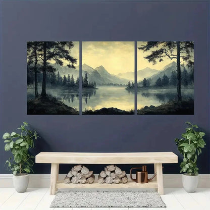 3pcs Black and White Nature Scene Mountain Views Metal Print Ready to Hang Art - Bella Home Decor