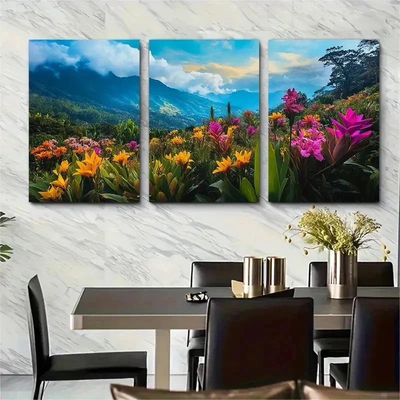 3pcs Vibrant Floral & Botanical Perfect Wall Art Set Canvas Framed 50x70cm - High Quality Print 100% Australian Made Wall Canvas Ready to Hang