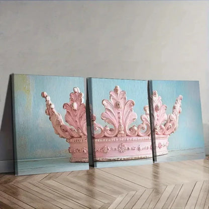 3pcs Pink Crown Design Wall Art Set Canvas Unframed - High Quality Print 100% Australian Made Wall Canvas
