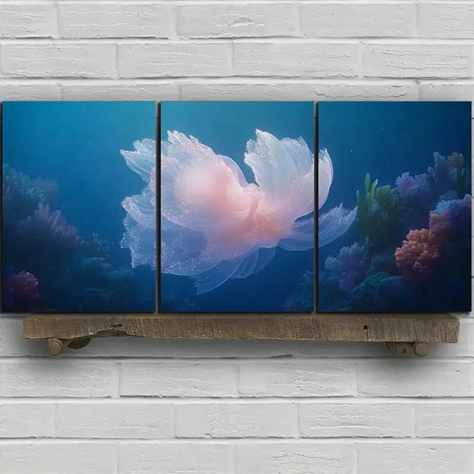 3pcs Jellyfish in the Ocean Scene Metal Print Ready to Hang Art