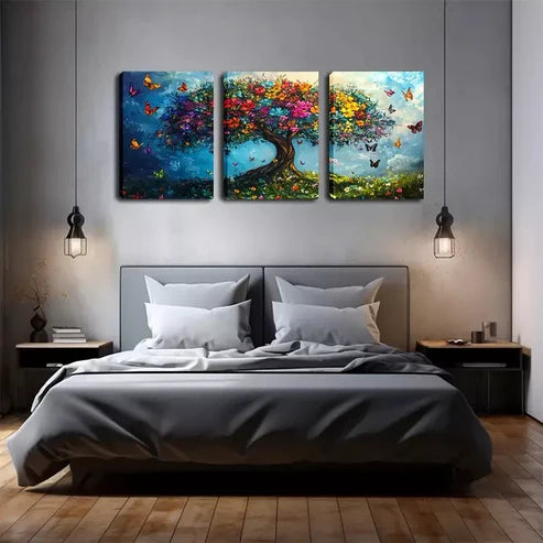 3pcs Tree Of Life, Colorful Butterflies Wall Art Canvas Unframed - High Quality Print 100% Australian Made Wall Canvas