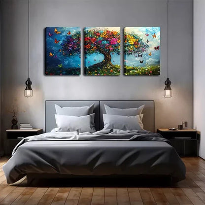 3pcs Tree Of Life, Colorful Butterflies Wall Art Canvas Unframed - High Quality Print 100% Australian Made Wall Canvas
