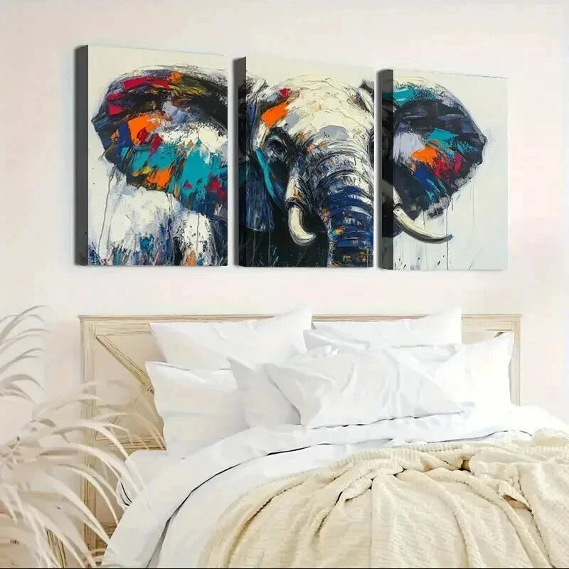 3pcs Vibrant Abstract Colorful Elephant Wall Art Set Canvas Framed 60x90cm - High Quality Print 100% Australian Made Wall Canvas Ready to Hang