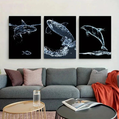 3pcs Water Drop Wave Fish Elegant Metal Print Ready to Hang Art