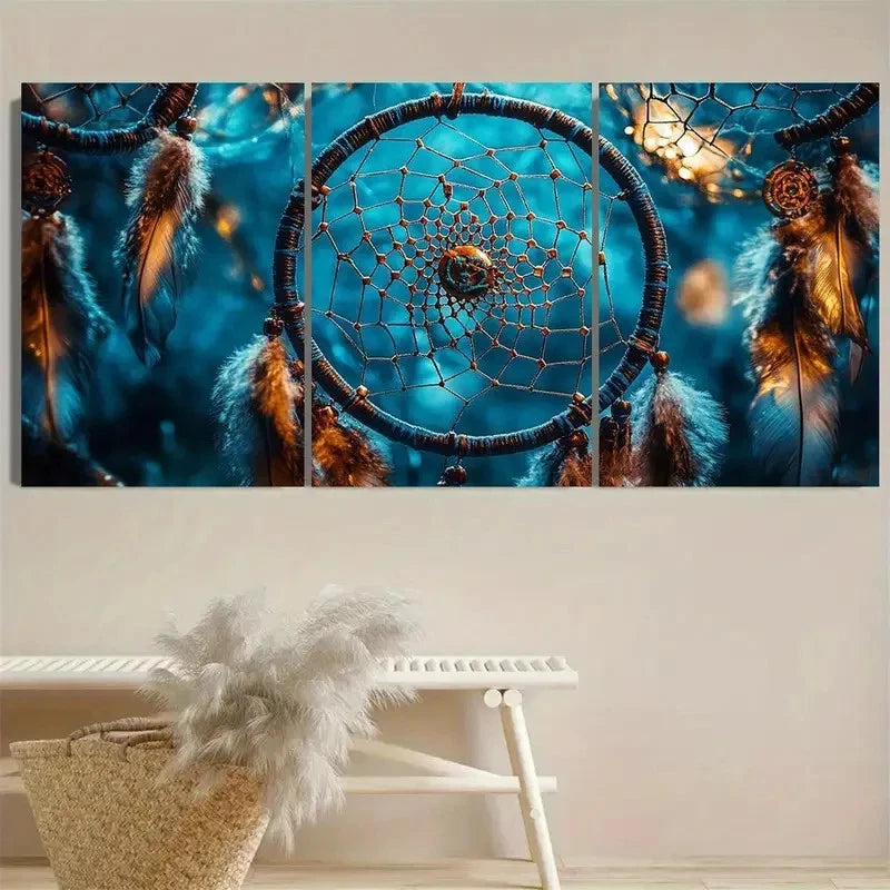 3pcs Dreamcatchers Wall Art Set Canvas Framed 50x70cm - High Quality Print 100% Australian Made Wall Canvas Ready to Hang - Bella Home Decor