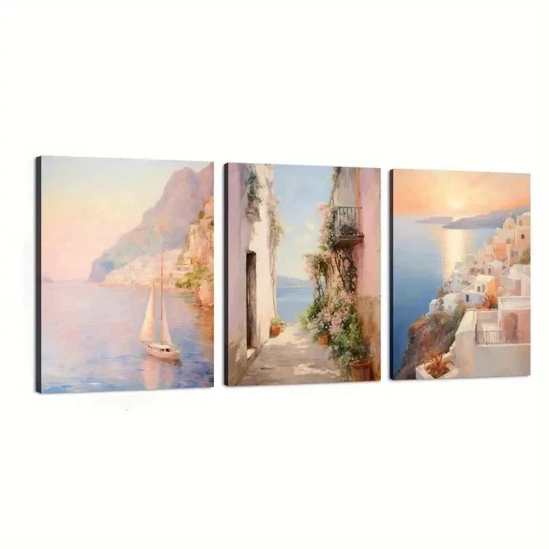 3pcs European Coastal Canvas Wall Art Set Canvas Framed 60x90cm - High Quality Print 100% Australian Made Wall Canvas Ready to Hang