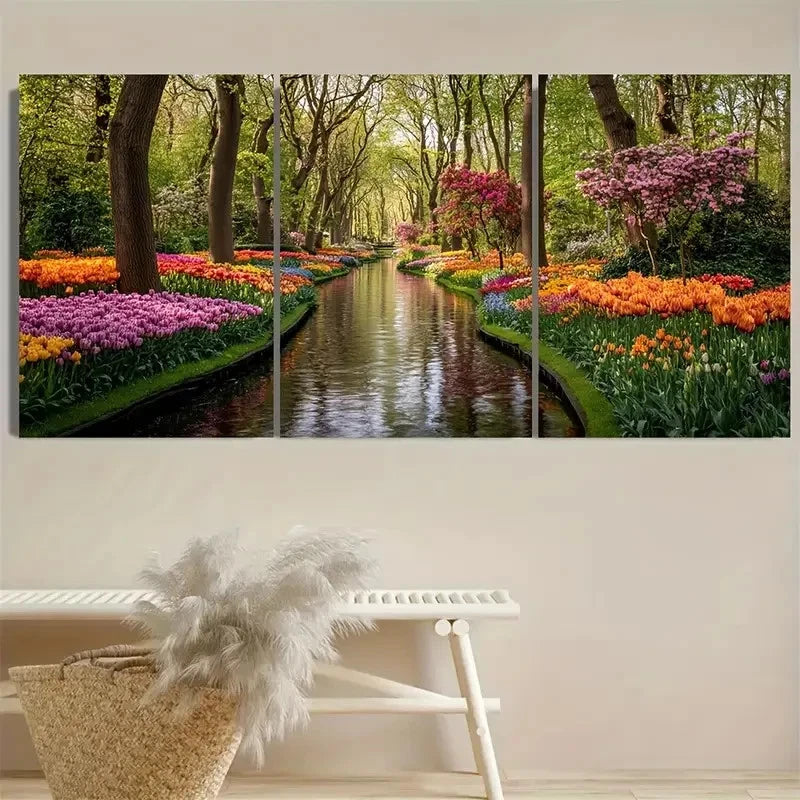 3pcs Keukenhof Gardens Travel Wall Art Set Canvas Framed 40x60cm - High Quality Print 100% Australian Made Wall Canvas Ready to Hang
