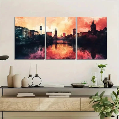 3pcs Berlin Watercolor Vibrant Cityscape Metal Print Ready to Hang Art - Bella Home Decor
