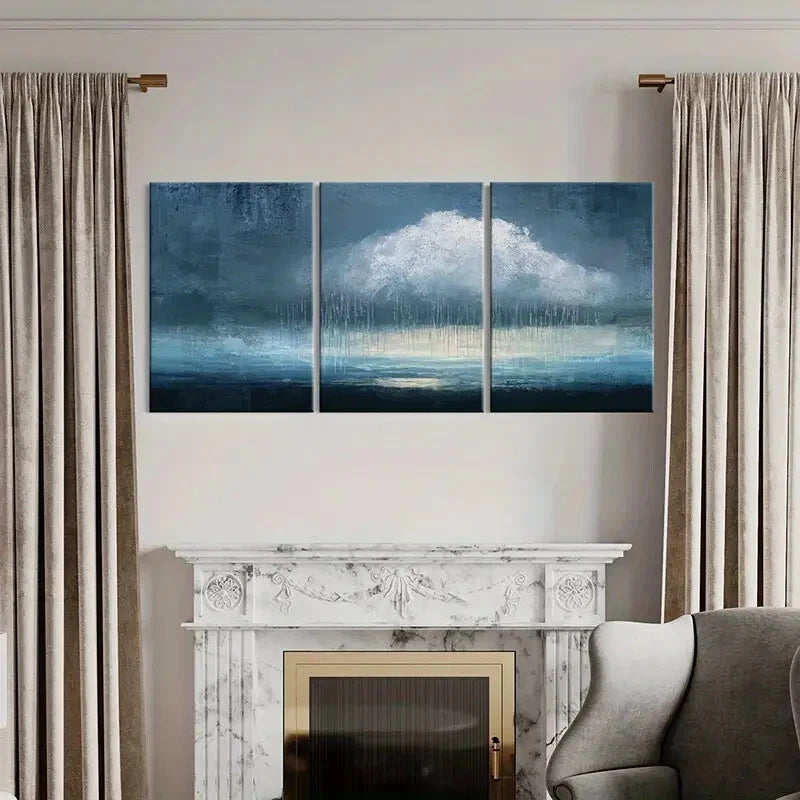 3pcs Abstract Rain Cloud Landscape Poster Art Metal Print Ready to Hang Art - Bella Home Decor