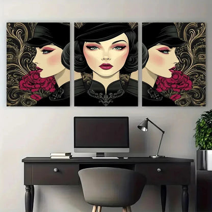 3pcs Glamour Fashion Woman Digital Illustration Metal Print Ready to Hang Art - Bella Home Decor
