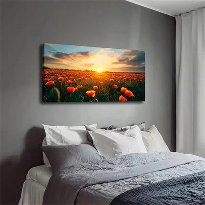 Blooming Orange Poppies Wall Art Canvas Office Home Room Framed 120x60cm - Bella Home Decor