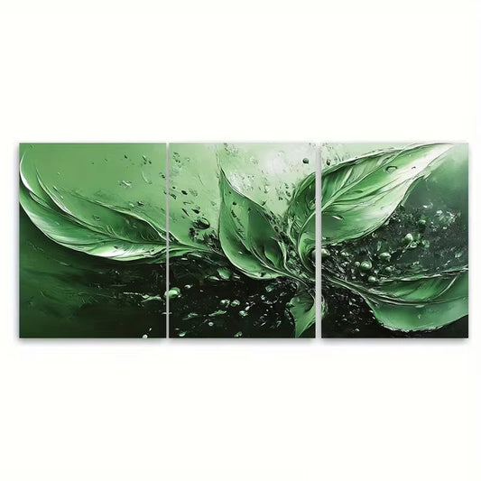 3pcs Green Splash Abstract Oil Painting Metal Print Ready to Hang Art