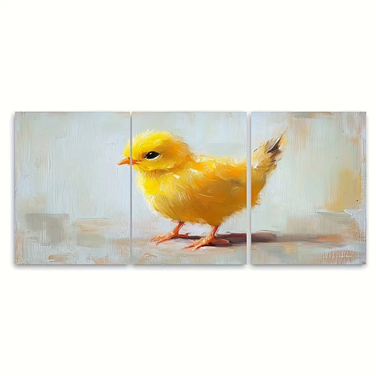 3pcs Yellow Chick Oil Painting Farm Animals Metal Print Ready to Hang Art