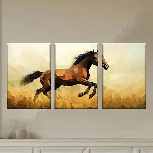 3pcs a horse running through a field of grass Wall Art Set Canvas Unframed - High Quality Print 100% Australian Made Wall Canvas - Bella Home Decor