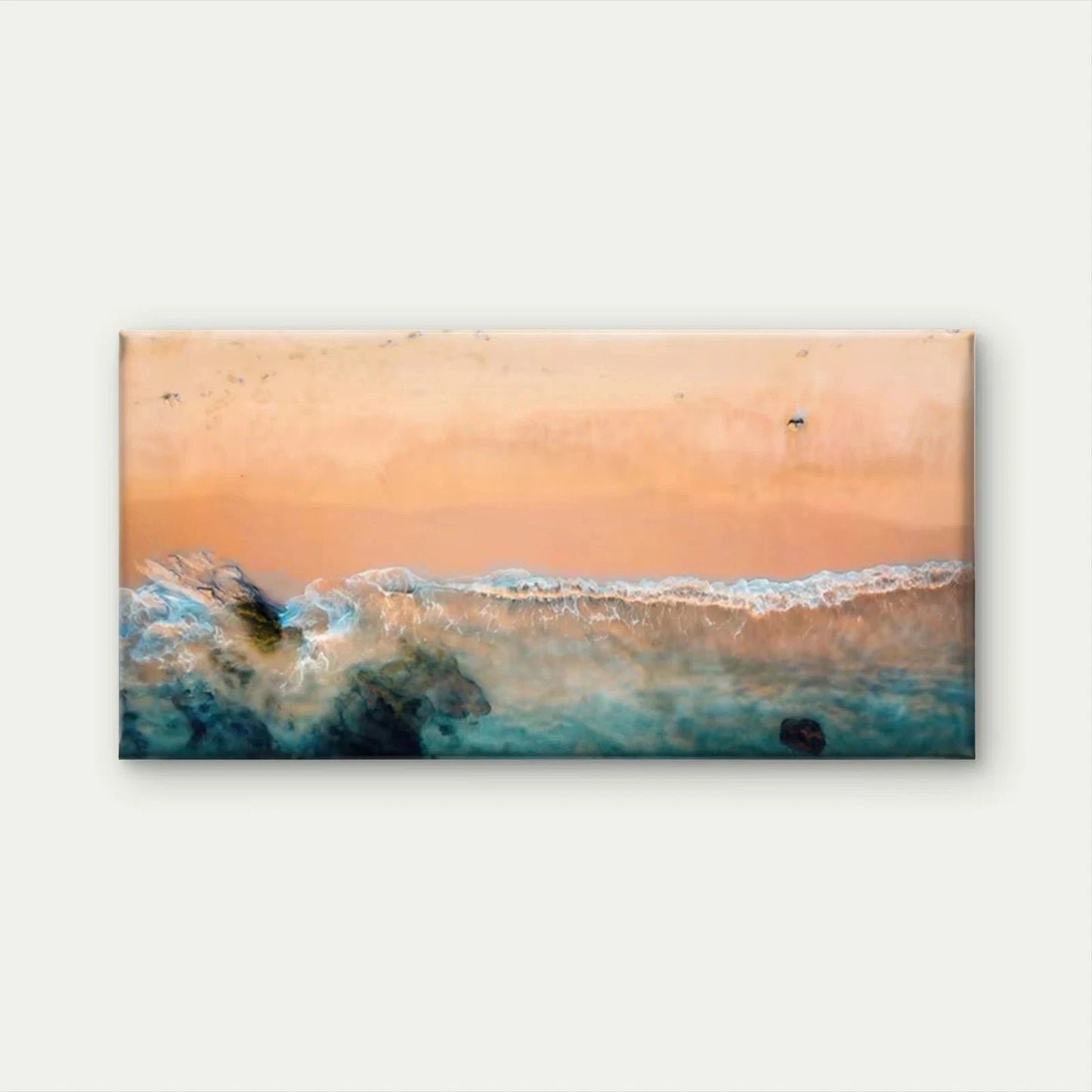 Turquoise & Golden Coastal Wall Art Canvas Office Home Room Framed 120x60cm