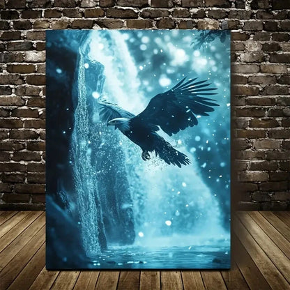 Eagle Splashing in Water Near a Crystal Painting 40x60cm Metal Print Ready to Hang - Bella Home Decor