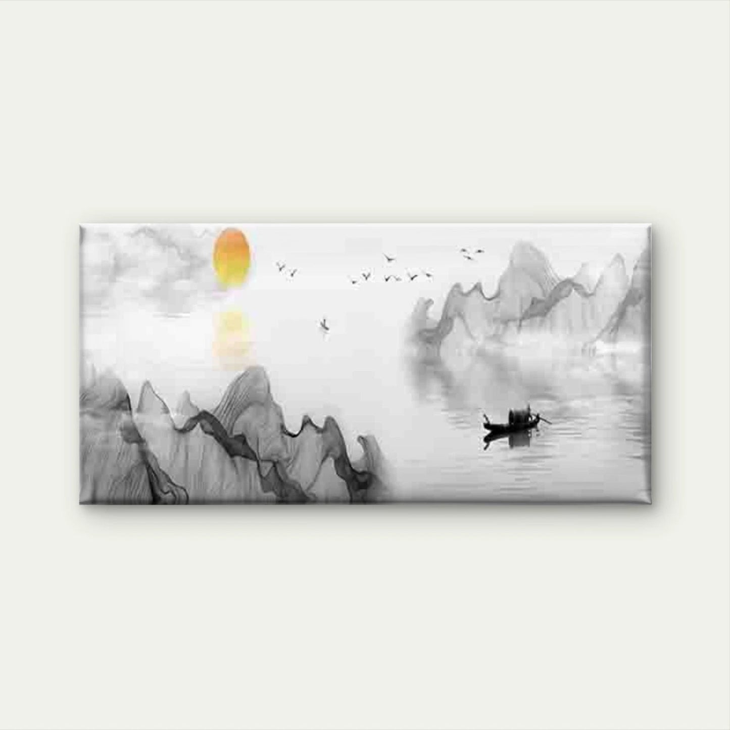 Black and White Mountain Lake Wall Art Canvas Office Home Room Framed 120x60cm - Bella Home Decor