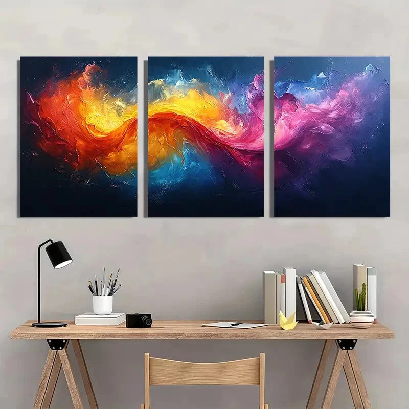 3pcs Minimalist Abstract Colorful Oil Painting Metal Print Ready to Hang Art - Bella Home Decor