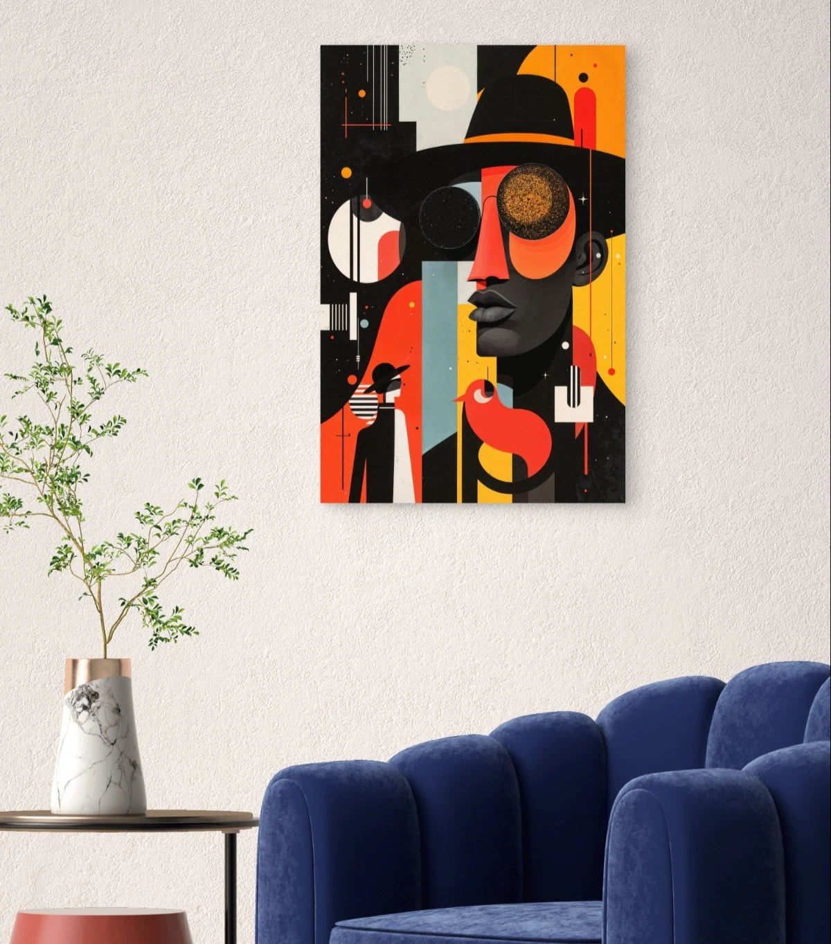 Boho Urban Abstract Geometric Man Portrait 40x60cm Metal Print Ready to Hang