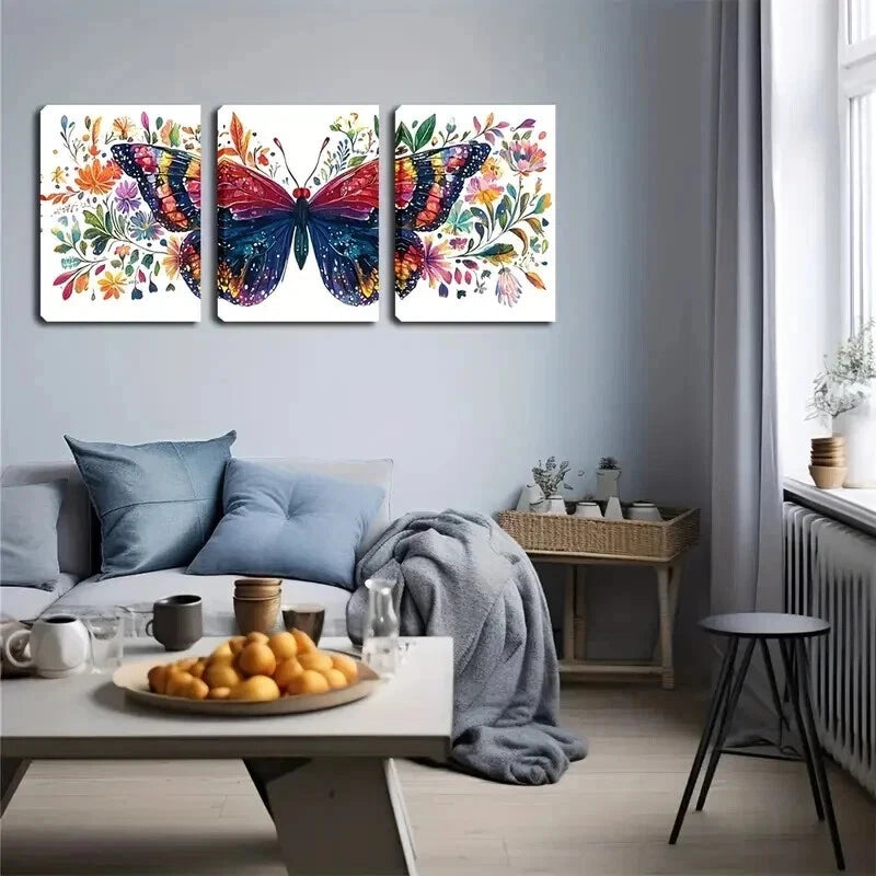 3pcs Butterfly Show Brilliant Colors Perfect Wall Art Set Canvas Framed 60x90cm - High Quality Print 100% Australian Made Wall Canvas Ready to Hang - Bella Home Decor