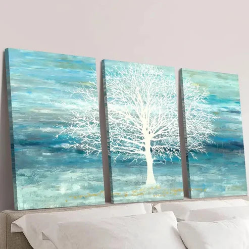 3pcs Abstract Cyan and Blue Landscape Painting Wall Art Canvas Unframed - High Quality Print 100% Australian Made Wall Canvas - Bella Home Decor