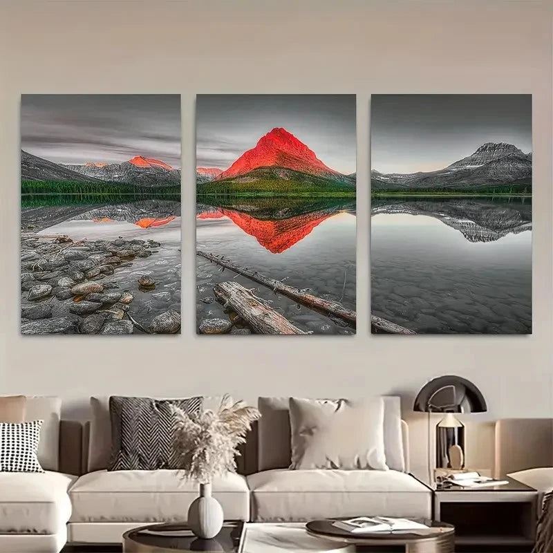 3pcs Swiftcurrent Lake Glacier National Park Metal Print Ready to Hang Art