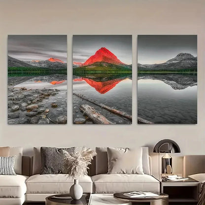 3pcs Swiftcurrent Lake Glacier National Park Metal Print Ready to Hang Art