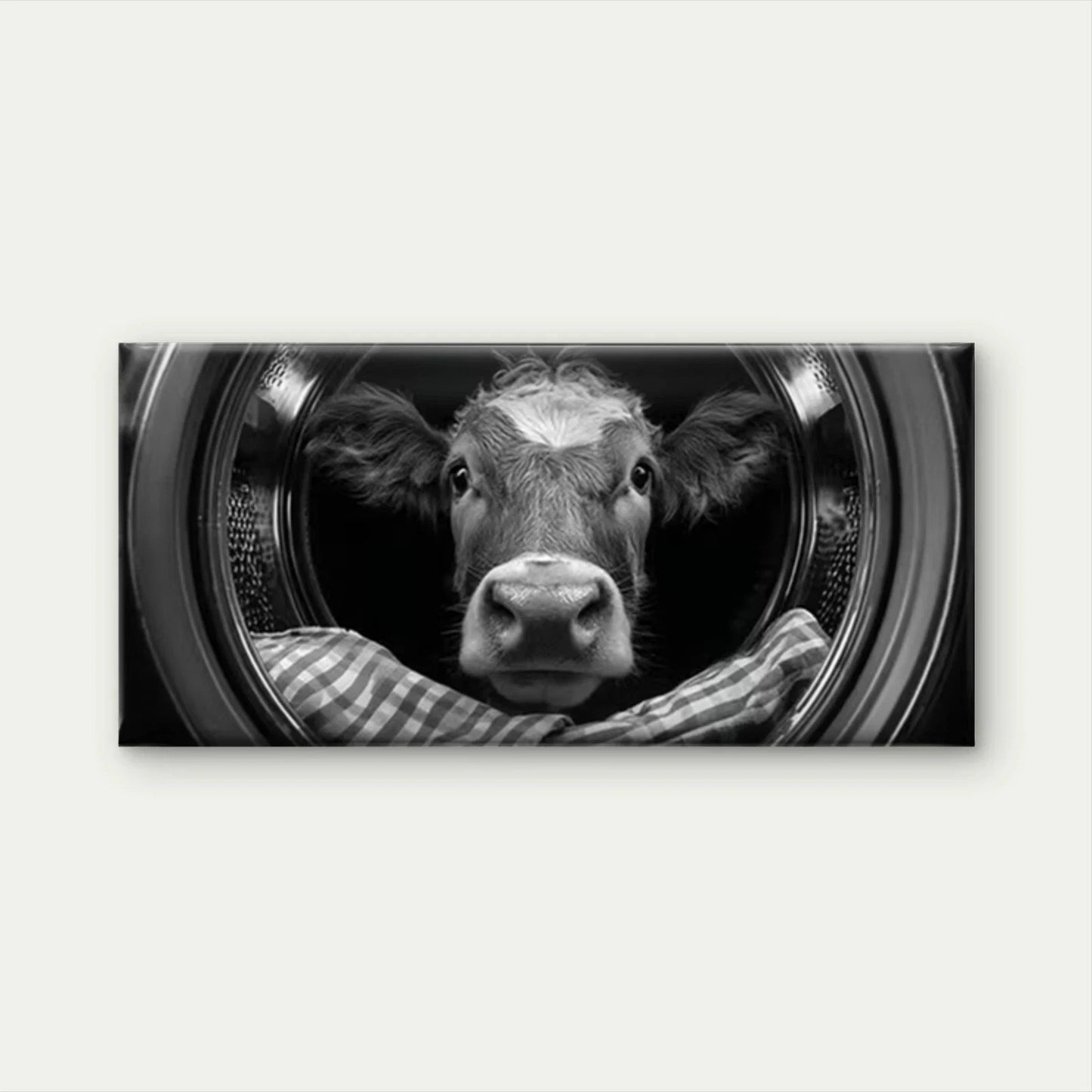 Black and White Cow in Laundry Wall Art Canvas Office Home Room Framed 120x60cm