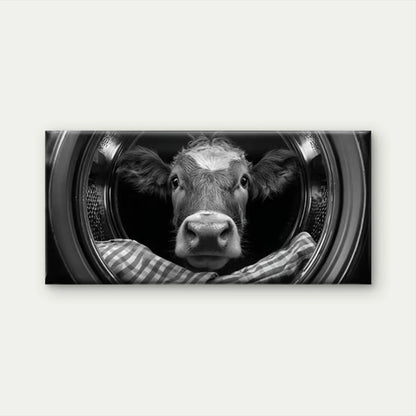 Black and White Cow in Laundry Wall Art Canvas Office Home Room Framed 120x60cm
