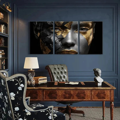 3pcs Abstract Art Golden Mask Metallic Metal Print Ready to Hang Art