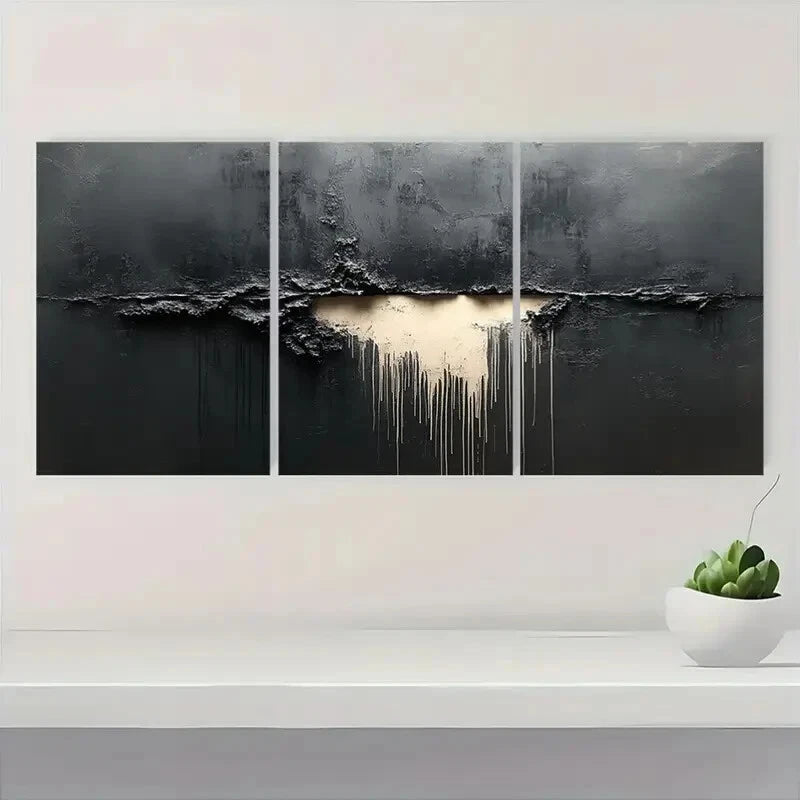 3pcs Black and Grey Abstract Paintings Metal Print Ready to Hang Art - Bella Home Decor