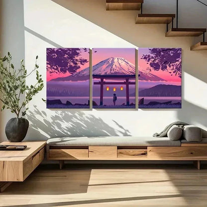 3pcs Japanese Style Mount Fuji Anime Landscape Wall Art Canvas Unframed - High Quality Print 100% Australian Made Wall Canvas