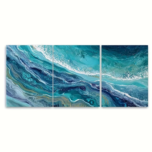 3pcs Emerald Beach Scene Metal Print Ready to Hang Art