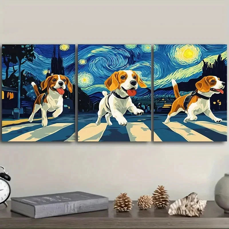 3pcs Beagle dogs Wall Art Set Canvas Framed 50x70cm - High Quality Print 100% Australian Made Wall Canvas Ready to Hang - Bella Home Decor