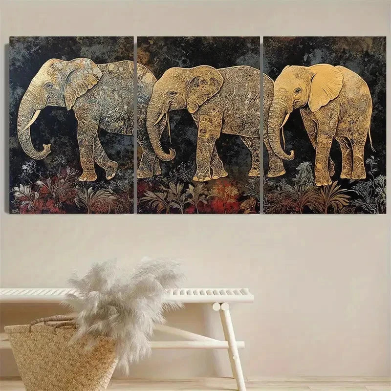 3pcs Elegant Elephant Wall Art Set Canvas Framed 40x60cm - High Quality Print 100% Australian Made Wall Canvas Ready to Hang