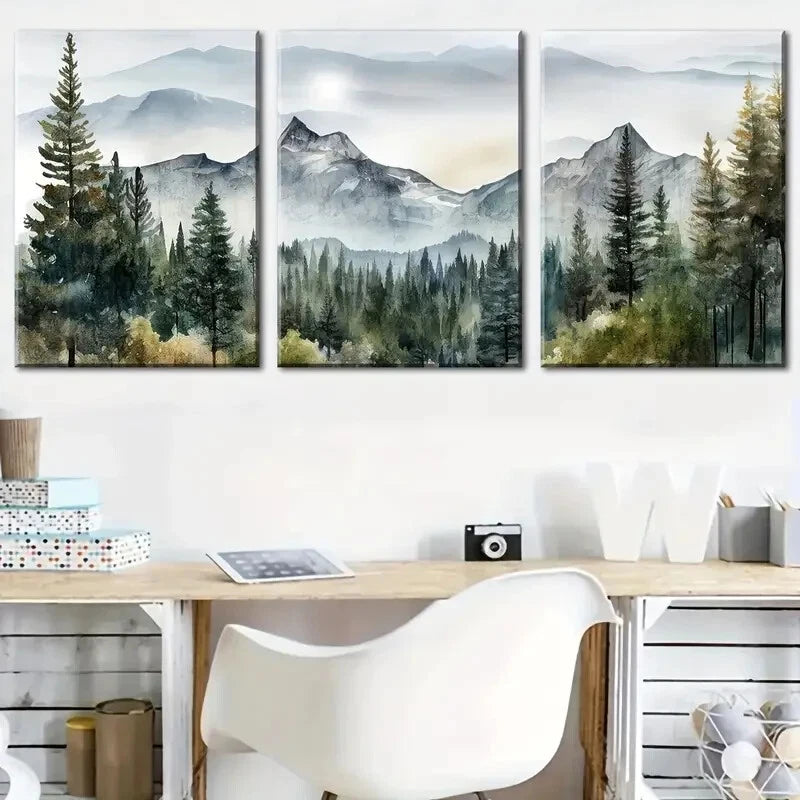 3pcs Forest Mountains Scenic Paintings Wall Art Set Canvas Framed 50x70cm - High Quality Print 100% Australian Made Wall Canvas Ready to Hang - Bella Home Decor